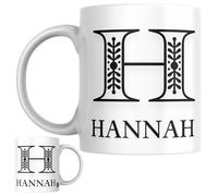 Hannah Personalised Initial Name Mug | Letter H Decorative Coffee Cup for Her | Novelty Elegant Gift for Women or Girls Called Hannah