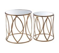 hannah round glass top set of 2 side tables with gold frame