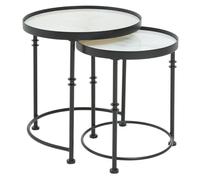 hannah round marble set of 2 side tables with black frame