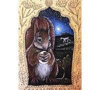 Hannah Willow Silver Moon UK made Art Greetings Card - a Squirrel in the Moonlight - Animals - Birthday Card