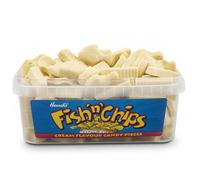 Hannah's Cream Flavour Fish n Chips 600g Resealable Tub | Iconic White Candy Retro Sweets | Perfect for Movie Nights and Sharing Bowls