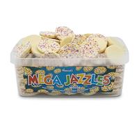 Hannah's Mega Snowies 600g Resealable Tub, Large White Chocolate Buttons with Candy Sprinkles | Creamy Retro Jazzies | Perfect for Sharing and Party Bags