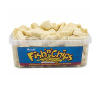 Hannahs White Chocolate Fish & Chips Sweets 600g Resealable Tub | Creamy Retro Novelty Confectionery | Perfect for Sharing Bowls and Sweet Tables