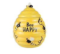 Hanna's Handiworks Bee Happy Honey Hive Cookie Jar - Ceramic Bee Hive Pot Canister with Lid for Sweets & Treats, Tea, Desserts - Kitchen Countertop Decor for Parties at Home, Office, & School