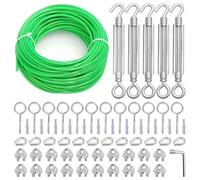 hannger 30M Turnbuckles for Cables Wire, 5MM Green PVC Coated Wire Rope Kit, Multi-use Steel Cable for Grape Vines/Clothes Line Outdoors for T Post/String Light Hanging/Garden Wire