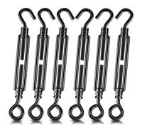 hannger Black Turnbuckles for Cables Wire, 6PCS M6 Eye Hooks Rope Tensioner Kit, Screen Door Turnbuckles for Shade Sail Fence Tent Paracord Clothes Line String Light Hanging Rope Tightening Tool