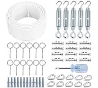 hannger Garden Wire for Climbing Plants, 30M/3MM White PVC Coated Steel Cable with 7 × 7 Strands Core, Multi-Use Wire Rope Tensioner for Climbing Plant Support/Clothesline/String Light Hanging Kit