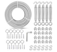 hannger M6 Turnbuckles for Cables Wire Kit, 3MM PVC Coated Steel Cable Kit w/ 7×7 Strand Core & 30M Wire Rope Tensioner Strainer for String Light Hanging/Deck Stair Railings/Shade Sail/Clothes Line