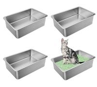 hannger Stainless Steel Cat Litter Tray XL, 4 Pack Extra Large Litter box for Big Cats and Rabbits, 6" High-Sided, Never Absorbs Odors,Stain Free, Rustproof, Non Stick Smooth Surface (23.5"Lx15.7"W)