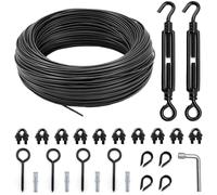 hannger String Light Hanging Kit, All-Black Globe String Lights Suspension | 15 m PVC Coated Steel Cable with Various Black Accessories, Guide Wire for Outdoor String Light, Patio Light, Camping Light