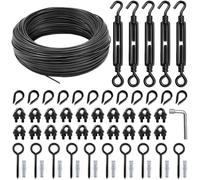 hannger String Light Hanging Kit, All-Black Globe String Lights Suspension | 30 m PVC Coated Steel Cable with Various Black Accessories, Guide Wire for Outdoor String Light, Patio Light, Camping Light
