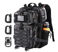 Hannibal Tactical 45L/30L MOLLE Assault Backpack, Tactical Backpack Military Army Camping Rucksack with Bottle Holder, Black Camo, 30L US, Tactical Backpack