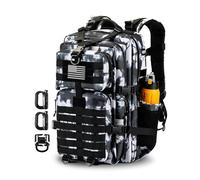 Hannibal Tactical 45L/30L MOLLE Assault Backpack, Tactical Backpack Military Army Camping Rucksack with Bottle Holder, White Camo, 45L US, Tactical Backpack