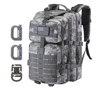Hannibal Tactical 45L MOLLE Assault Pack, Tactical Backpack Army Military Camping Rucksack with Bottle Holder, 3-Day Pack Travel Trip w/USA Flag Patch, D-Rings, Acu Camo