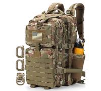 Hannibal Tactical 45L MOLLE Assault Pack, Tactical Backpack Army Military Camping Rucksack with Bottle Holder, 3-Day Pack Travel Trip w/USA Flag Patch, D-Rings
