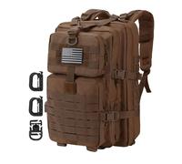 Hannibal Tactical MOLLE Assault Backpack, Tactical Backpack Military Army Camping Rucksack, 3-Day Pack Trip w/USA Flag Patch, D-Rings, Dark Brown, Dark Brown, L, Tactical Backpack
