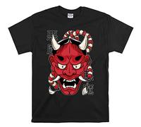 Hannya Demon Mask Devil Japanese Official Men Women Unisex Top T shirt T-Shirt-L Black