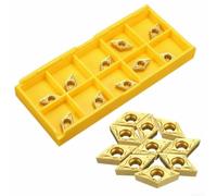 HanOaki 10pcs DCMT070208 DCMT21.52 Indexable CNC Carbide Turning Inserts, Gold, Compatible with SDJCR Tool Holders for Finishing and Semi-Finishing in Cast Iron, Stainless and Steel