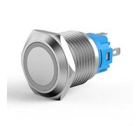 HanOaki 19 mm Momentary Push Button Switch, Metal Push Button Switch 19mm Flat Head Momentary Self-Resetting Switch with LED Indicator 110-220V IP66 IK09 Vandal-Resistant for Electrical Panels(Blue)