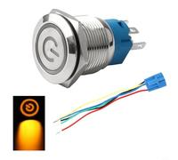 HanOaki 22mm Metal Push Button Switch with Power LED, 12-24V Latching Rocker Switch, IP66 IK09 Waterproof for Automotive Marine Accessories, Red/Yellow/Blue/Green/White Light(Yellow)