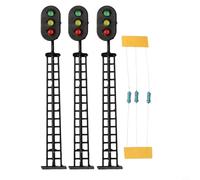 HanOaki 3PCS OO Scale Model Railway Signal Light Set | 3-Pack 3-Aspect LED Signals Red Green Yellow | 3V/12V DC AC Compatible, ABS & Metal Construction 83mm