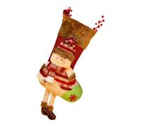 HanOaki Christmas Stockings Burlap Hanging Santa Snowman Reindeer Pattern Large 30x60cm Rustic Decorative Socks for Mantel Tree Candy Small Presents Velvet Brown(B)