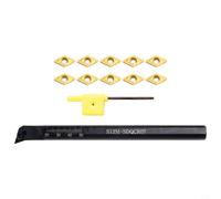 HanOaki S12M SDQCR07 Turning Tool Holder With 10 DCMT070204 Carbide Inserts Lathe Boring Bar High Grip Strength Machining Alloy Steel 12mm Shank 150mm Length