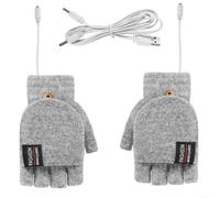 HanOaki USB Heated Gloves, 5V Electric Warm Knitted Mittens with Double Sided Heating Half Finger Design for Outdoor Winter Use Black(Light Gray)