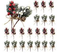 HanOBC 20 Pcs Red and White Berry Stems 15 cm Artificial Pine Picks Branches Christmas Floral Picks and Sprays Holiday Winter Floral Picks for Garland Wreath Xmas Decor