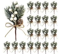 HanOBC 20 Pcs White Berry Stems 15 cm Artificial Pine Picks Branches Christmas Floral Picks and Sprays Holiday Winter Floral Picks for Garland Wreath Xmas Decor