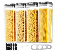 Hanobe 4 Pack Kitchen Storage Containers with Black Lid Easy Stackable Spaghetti Cereal Storage Containers