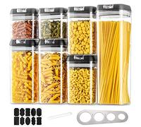 Hanobe 7 Pack Kitchen Storage Containers with Black Lid Easy Stackable Spaghetti Cereal Storage Containers