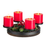 Hanobe Advent Wreath Table Deco: Tray with Candle Holder Advent Wood Round Centre Decoration for Pillar Candles - Black Modern Adventskranz for Christmas Decoration