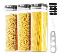 Hanobe Airtight Pasta Cereal Storage Containers Set of 3 Plastic Pasta Storage Containers with White Lids Easy Lock Stackable Clear Flour Rice Container BPA Free