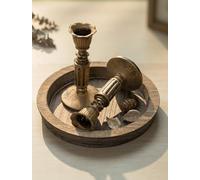 Hanobe Candle Holder Tray:7.9" Small Round Wooden Candle Plate - Rustic Farmhouse Coffee Table Decoration - Tea Light Pillar Trays for Easter St Patrick's Day Home Decor