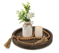 Hanobe Candle Plate Holder Tray: Decorative Wooden Tray Rustic Round Plate Farmhouse Centerpiece Small Candle Holder Trays for Coffee Table Living Room Kitchen Vintage Home Decor