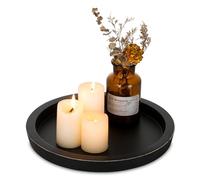 Hanobe Candle Plate Holder Tray: Round Wood Decorative Candle Plate - Rustic Farmhouse CoffeeTable Decor - Tealight Pillar Trays for Home Decor (Black)