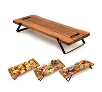 Hanobe Charcuterie Cheese Board Large: 23in Long Acacia Wooden Serving Tray with Handles Folding Legs Rectangular Appetizer Plank Platter for Parties Buffet Food Display