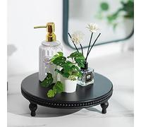 Hanobe Coffee Table Decor Tray: Round Black Decorative Wooden Trays with Beaded for Living Room - Modern Wood Pedestal Stand for Kitchen Bathroom Entryway Display Candle Plant 30cm