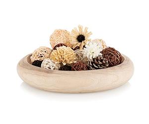 Hanobe Decorative Dough Wood Bowl: Round Paulownia Wooden Bowls for Decor Rustic Centerpiece Bowl for Coffee Table, Natural