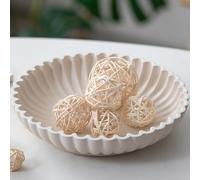 Hanobe Decorative Key Bowl Decor: Modern Round Jewellery Dish Living Room Decoration - Beige White Resin Ruffle Trinket Tray Storage Display for Centrepiece Hallways