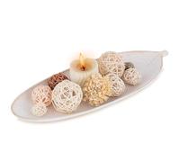 Hanobe Decorative Pot Pourri Bowl: Wooden Leaf Key Tray, 41.5cm