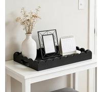 Hanobe Decorative Serving Tray Black: Modern Scalloped Coffee Table Trays with Handles for Living Room Ottoman Footstool - 40x30cm Rectangular Centerpiece for Kitchen Island Counter