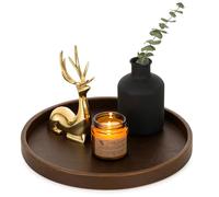 Hanobe Decorative Serving Tray Round: Small Modern Leather Coffee Table Trays for Ottoman - Luxury Circle Platter Plate for Vanity Perfume Display 28cm Brown