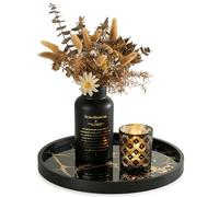 Hanobe Decorative Tray for Coffee Table: Black Round Marble Pattern Serving Trays for Kitchen Dinning Room - Modern Candle Display Tray for Living Room Centrepiece Decor