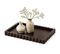 Hanobe Decorative Tray for Coffee Table：Modern Wooden Serving Trays for Living Room Ottoman 35x25cm Brown Scalloped Rectangular Centrepiece for Bathroom Dinning Kitchen Countertop