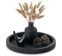Hanobe Decorative Tray for Coffee Table: Round Black Wooden Trays Small for Living Room - Retro Centrepiece Decor for Kitchen Display 30cm
