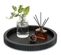 Hanobe Decorative Tray for Coffee Table: Round Black Wooden Trays Small for Living Room - Retro Centrepiece Decor for Kitchen Display 30cm