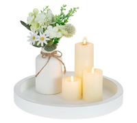 Hanobe Decorative Tray for Table Centrepiece: Minimalist Round Candle Plate for Living Room Coffee Table Ottoman - 28cm White Wooden Trays for Home Decors