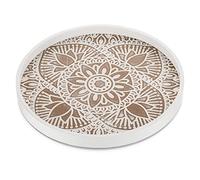 Hanobe Decorative Tray Round: Farmhouse Coffee Table Tray for Ottoman Boho Wooden Centerpiece Rustic White Washed Mandala Home Decor Living Room Dining Kitchen Counter Display